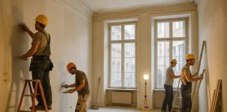 Wykończenia w Krakowie — dlaczego stawki startują wyżej niż w innych miastach ekipa wykończeniowa pracuje w mieszkaniu w kamienicy w Krakowie
